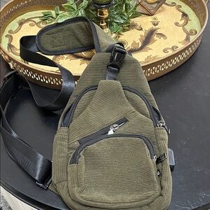 Stylish Olive Corduroy Shoulder Belt Bag for Men